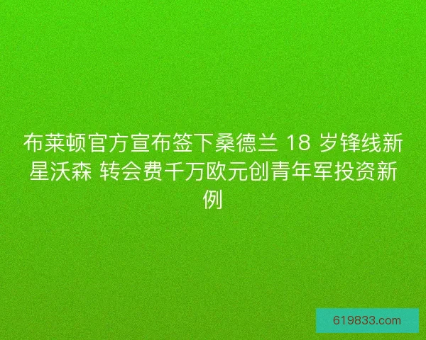 布莱顿官方宣布签下桑德兰 18 岁锋线新星沃森 转会费千万欧元创青年军投资新例